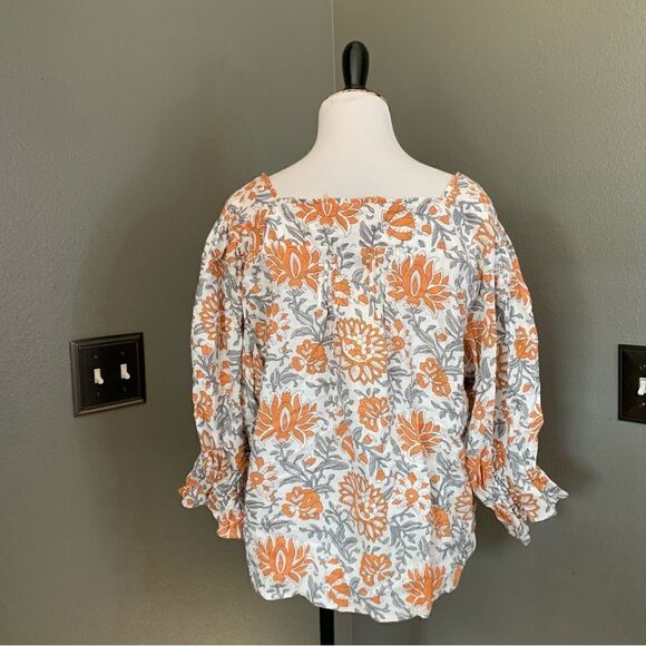 Rachel Zoe Button Down Linen Blend Blouse orange Rust Grey White - Picture 6 of 11